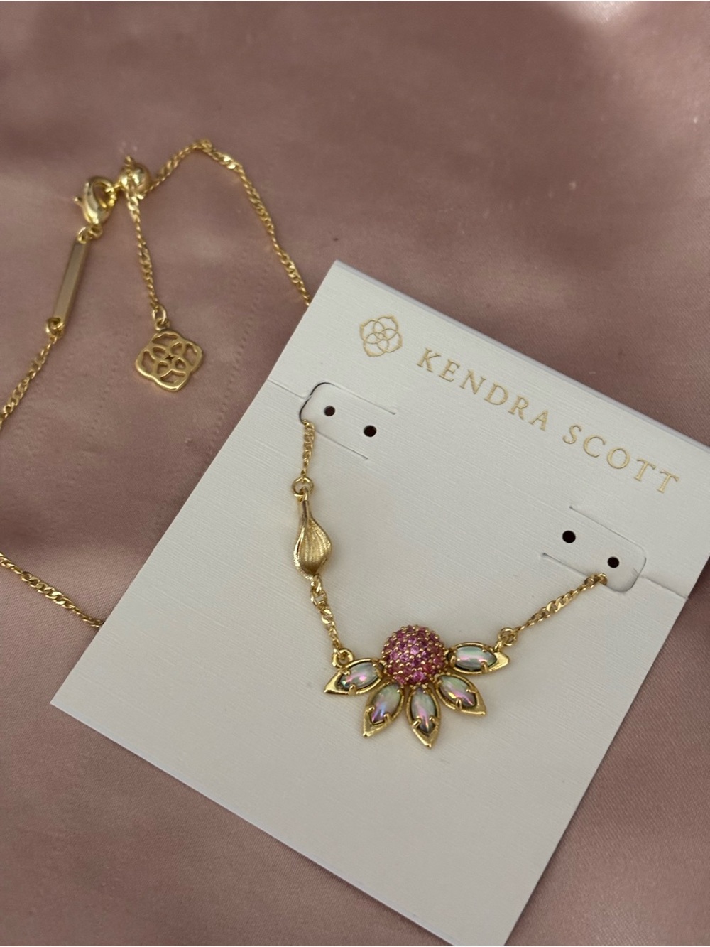 Kendra Scott Gold Necklace with Pink & Opalescent Petals